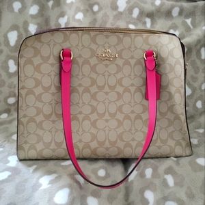 SOLD Coach Tatum Carryall 40 In Signature Canvas: Gold/Light Khaki/Confetti Pink